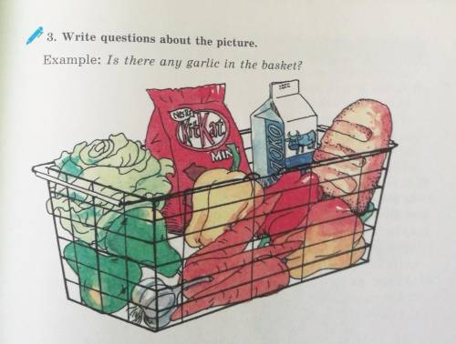 3. Write questions about the picture.Example: Is there any garlic in the basket?​