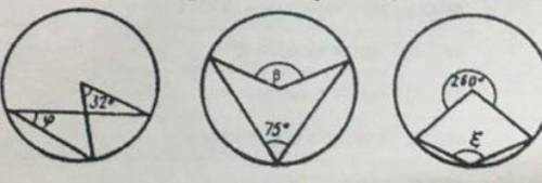 Найдите градусную меру углов, обозначенных буквами: β, ξ и φ. ​
