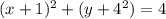 (x + 1 {})^{2} + (y+ 4 {}^{2} ) = 4