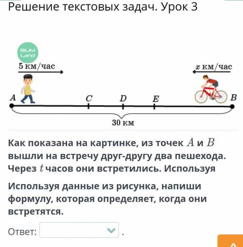 Решение текстовых задач. Урок 3 ￼Как показана на картинке, из точек A и B вышли на встречу друг-друг