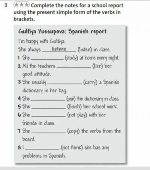 3 *** Complete the notes for a school reportusing the present simple form of the verbs inbrackets.Gu