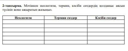 2-тапсырма. Мəтіннен неологизм,термин,кəсіби сөздерді жазасыңдар.​