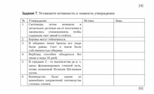 Задание 7. Установите истинность и ложность утверждения № Утверждение Истина Ложь 1 Скотоводы летом