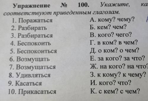 Укажите какие вопросы соответствуют приведённым глаголам​