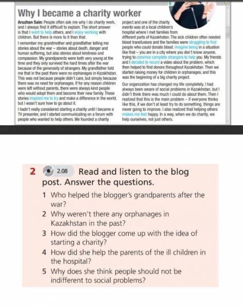 2.08 Read and listen to the blog post. Answer the questions. 1 Who helped the blogger's grandparents