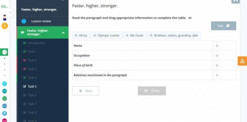 Faster, higher, stronger. Read the paragraph and drag appropriate information to complete the table.