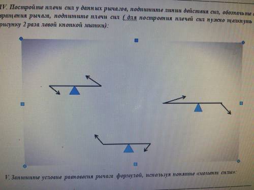 1.Постройте плечи сил у данных рычагов, подпишите линии действия сил, обозначьте ось вращения рычага