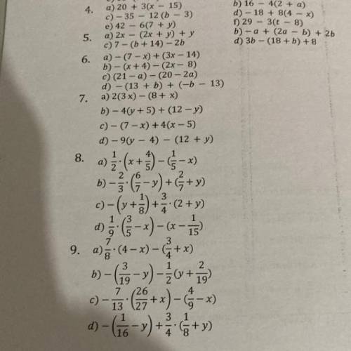 3. 5. 6. e) 4. (a-8) f) (-12) a) 2.(5 - X-y) b) 3. (a c) 7.(x-1+y) d) - 19 - e) 16. (7-a) - 90 f) -