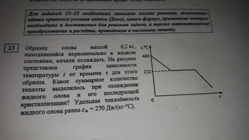 Образец олова массой 0,2 кг, находившийся первоначально в жидком состоянии, начали охлаждать. На рис