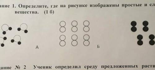 Задание 1. Определите, где на рисунке изображены простые и сложные вещества. (1 б) А Б В​