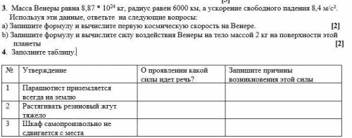 Масса Венеры равна 8,87 * 1024 кг, радиус равен 6000 км, а ускорение свободного падения 8,4 м/с². Ис