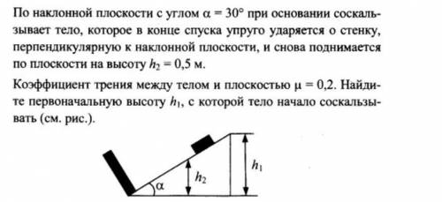 На наклонной плоскости с углом 30 при основании соскальзывает тело, найдите первоначальную высоту.