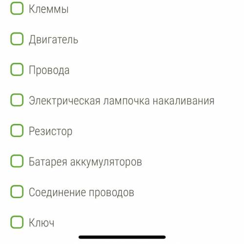 Из чего состоит электрическая цепь, изображённая на рисунке? Выбери правильный ответ или ответы!