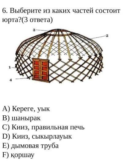 6. Выберите из каких частей состоит юрта?(3 ответа)​