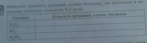 S Обчисліть кількість речовини атомів Оксигену, що міститься в наведених сполуках кількістю 0,5 моль