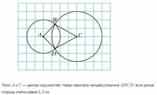 Решение : Радиус окружности с центром в точке А равен.. см, значит AB = AD = .. см. Радиус окружност