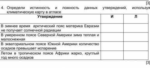 4. Определи истинность и ложность данных утверждений, используя климатическую карту в атласе Утвержд