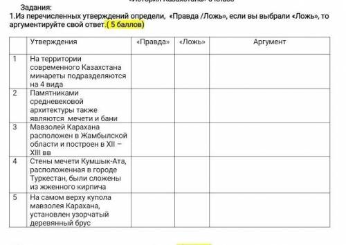 Задания: 1.Из перечисленных утверждений определи, «Правда /Ложь», если вы выбрали «Ложь», то аргумен