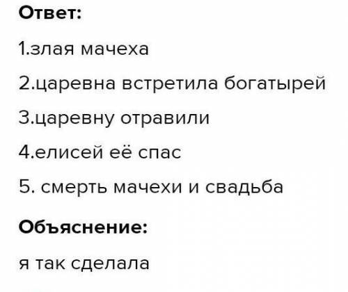 Расставьте события в хронологическом порядке ( ) 1. А. Елисей находит царевну и женится на ней. 2. Б