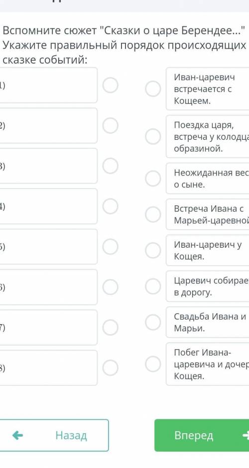 Вспомните сюжет сказки о царе берендее укажите правильный порядок происходящих в сказке событий