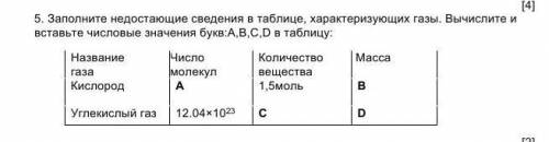 4. Заполните недостающие сведения в таблице, характеризующих газы. Вычислите и вставьте числовые зна