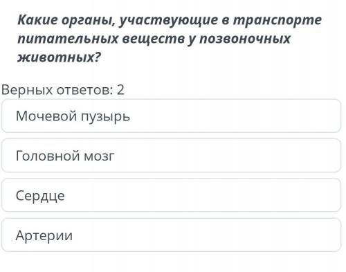 органы участвуют в транспорте питательных веществ у позвоночных животных в верных ответов в мочевой