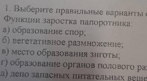 Функции заростка папоротника 1)образование спор, 2)вегетативное размножение,3)место образование зиго