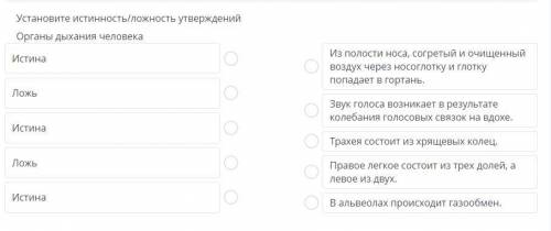 А ТО АТАС! Установите истинность/ложность утверждений Органы дыхания человека