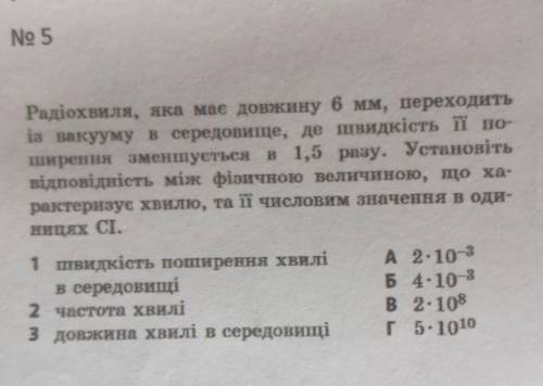 Радіохвиля, яка має довжину 6 мм, переходить із вакууму в середовище, де швидкість її поширення змен