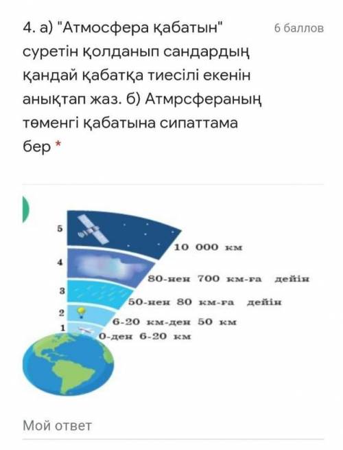 а) Используя рисунок «Атмосферный слой», определите, к какому слою относятся числа. б) Опишите нижню