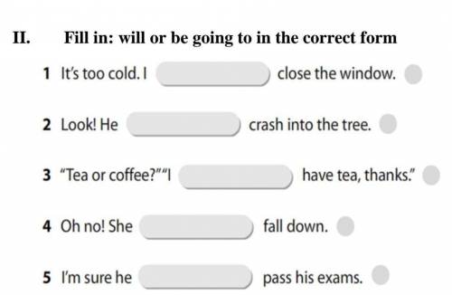 Fill in: will or be going to in the correct form​