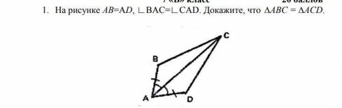 На рисунке AC=AD угол BAC угол CAD докажите что ABC ACD ​