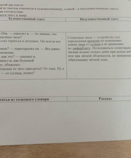 2. Прочитай два текста. 1) Какой из текстов относится к художУстанови соответствие.2) Соотнеси текст