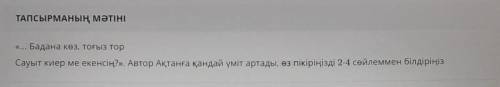 Бадана көз, тоғыз тор Сауыт киер ме екенсің?». Автор Ақтанға қандай үміт артады, өз пікіріңізді 2-4