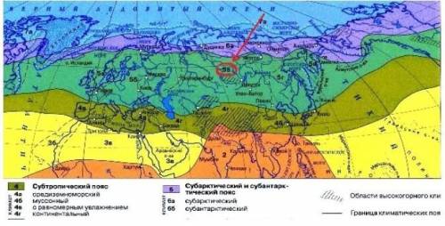 Используя климатическую карту, определите, почему в выделенном регионе Евразии, сформировался умерен