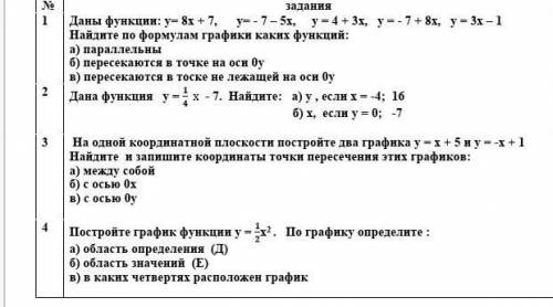 Даны функции: у= 8х + 7,      у= - 7 – 5х,     у = 4 + 3х,   у = - 7 + 8х,   у = 3х – 1 Найдите по ф