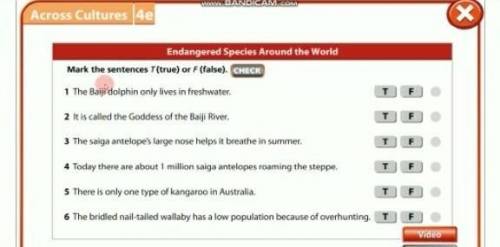 Mn BANDICAM.COM Across Cultures 4e Endangered Species Around the World Mark the sentences T(true) or