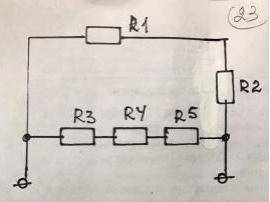 Определить общее сопротивление цепи.R1 = 10 Ом, R2 =20 Ом, R3 = 5Ом, R4 = 10 Ом, R5 = 15Ом