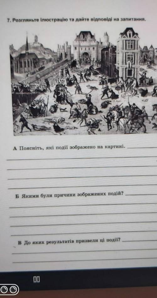 A Поясніть, які події зображено на картині. Б Якими були причини зображених подій?в до яких результа