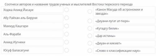 Соотнеси авторов и название трудов ученых и мыслителей Востока тюркского периода.