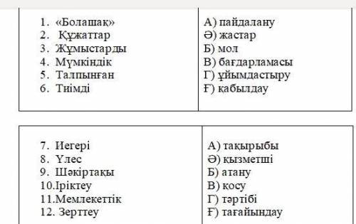 Составьте словосочетания используя данные слов. Образец: «Болашақ» бағдарламасы.