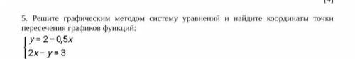 5. Решите графическим методом систему уравнений и найдите координаты точки пересечения графиков функ