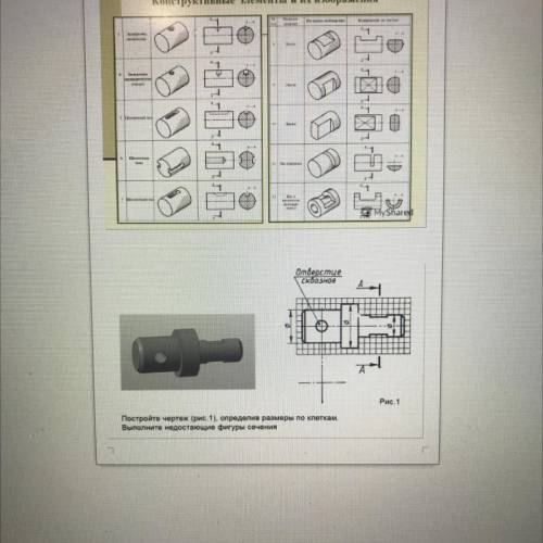 Черчение постройте чертёж (рис.1) определив размеры по клеткам. выполните недостающие фигуры сечения