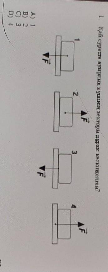 1. Қай суретте ауырлықп экүшінің векторы дұрыс кескінделген? А) 1B) 2C) 3D) 4​