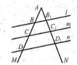 Паралельні прямі I , m і n перетинають сторони кута MAN . Знайдіть довжини відрізків АВ1 і BD , якщо