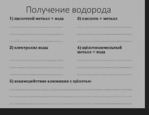 Получение водорода щелочной метал+водаКто выполнит всё на фото