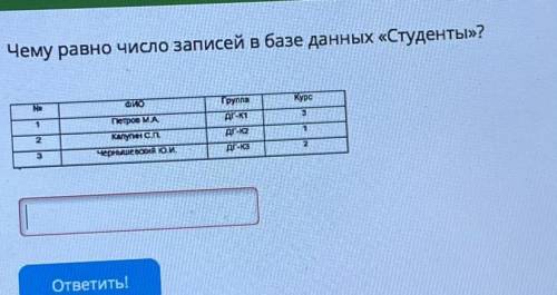 Чему равно число записей в базе данных «Студенты»? Ne Фию Курс 1 э 2 Петров MA Каун с.п. ернышевория