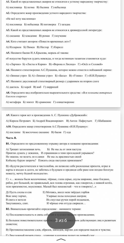 Решите Контрольную по литературе 6 класс за1 полугодие ​