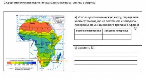 Сравните климатические показатели на Южном тропике в Африке. a) Используя климатическую карту, опред