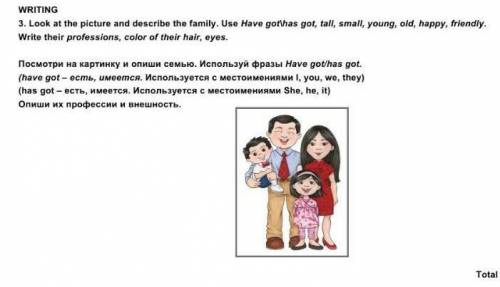 WRITING 3. Look at the picture and describe the family. Use Have gonhas got, tall, small, young, old